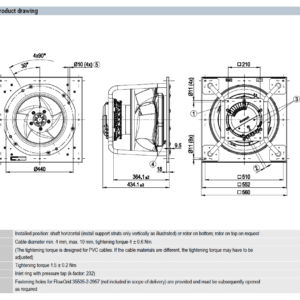 EC fan 8300100043 VBH0450CTTLS technical drawing