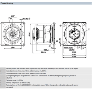 EC fan 8300100068 VBH0500CTTRS technical drawing