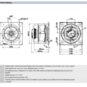 EC fan 8300100082 VBH0500CTTLS technical drawing