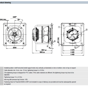 EC fan 8300100087 VBH0355CTRLS technical drawing