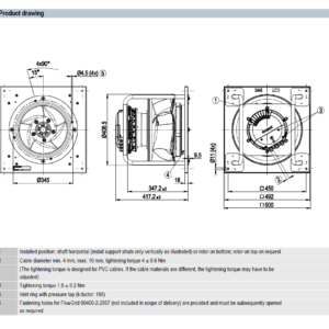 EC fan 8300100128 VBH0400CTTLS technical drawing